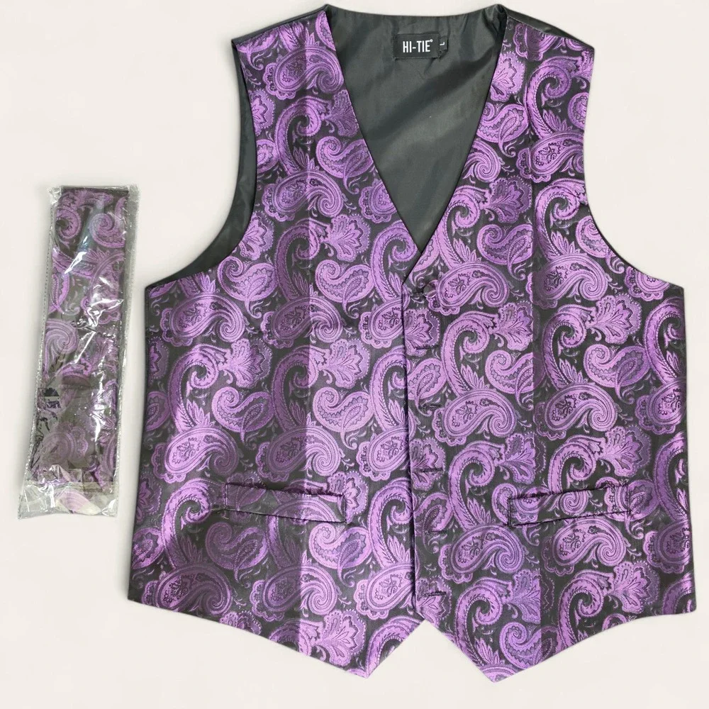 Hi-Tie & Barry Wang Mens Vest Lot 7pc Paisley Jacquard XL/L Multi Formal Wedding